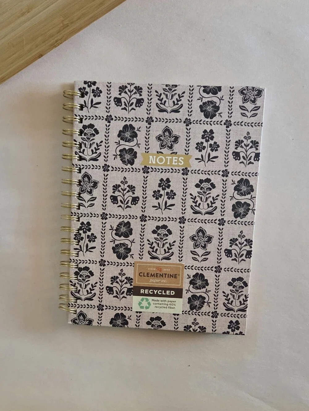 Clementine Black Floral Grid Large Spiral Hardcover Ruled Notebook